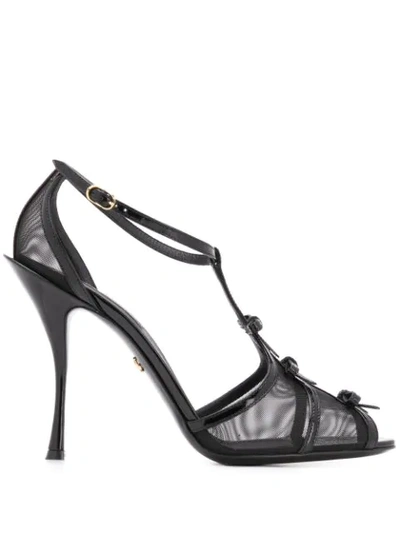 Shop Dolce & Gabbana Bette T-strap Mesh Heels In Black