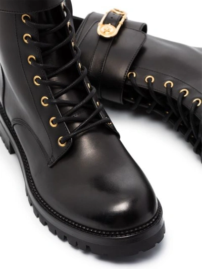 Shop Versace Safety Pin Leather Boots In Black