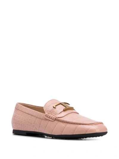 Shop Tod's Crocodile-effect Leather Loafers In Pink