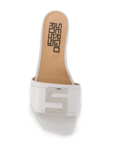 Shop Sergio Rossi Logo Plaque Low Heel Sandals In White