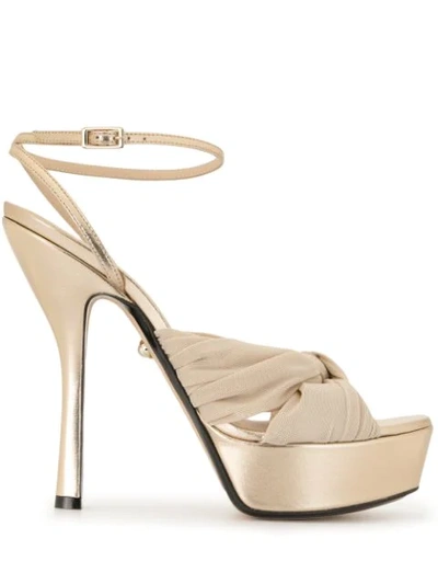 Shop Alevì 135mm Eleonor Knot Detail Sandals In Gold