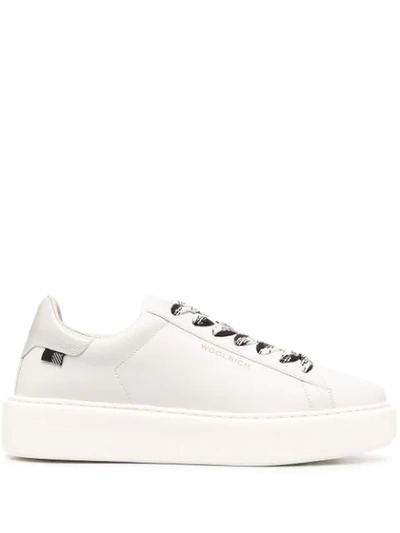 Shop Woolrich Contrast-lace Sneakers In Neutrals