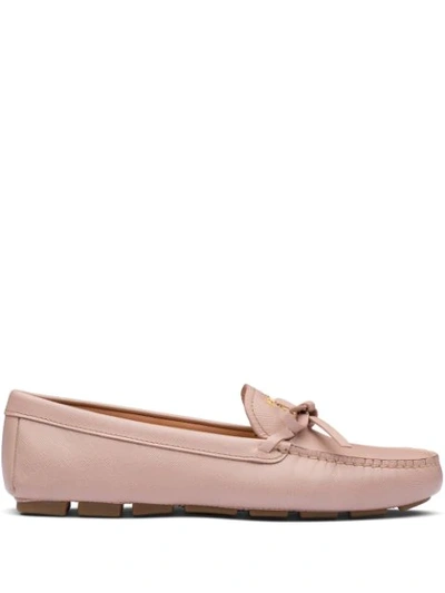 Shop Prada Bow Detail Loafers In Pink