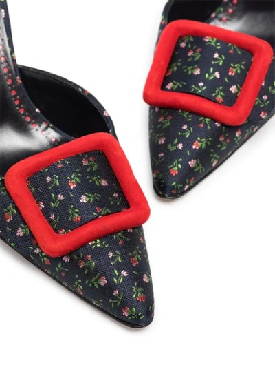 Shop Manolo Blahnik Maysalebi Floral Print Mules In Blue