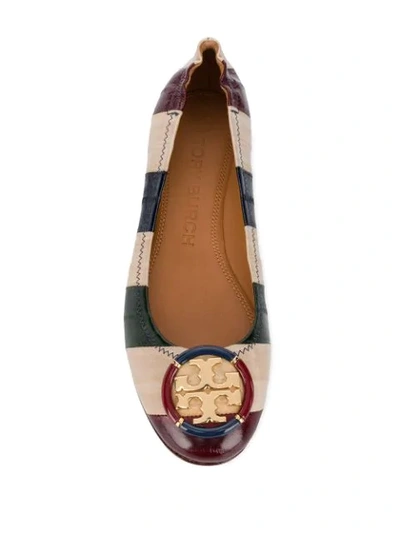 Shop Tory Burch Striped Leather Ballerina Shoes In Neutrals