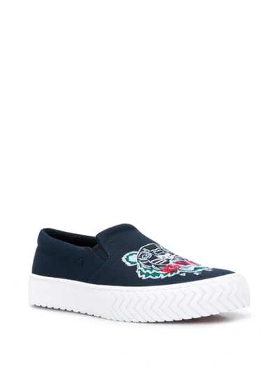 Shop Kenzo Tiger-embroidered Slip-on Trainers In Blue