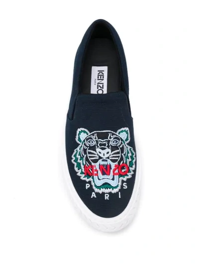 Shop Kenzo Tiger-embroidered Slip-on Trainers In Blue