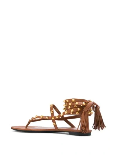 Shop Valentino Rockstud Wraparound Sandals In Brown