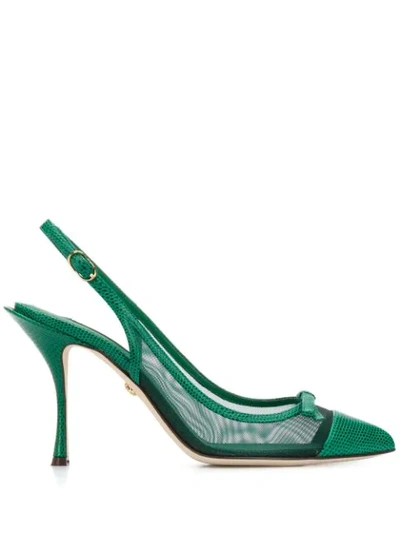 Shop Dolce & Gabbana Mesh Slingback Pumps In Green