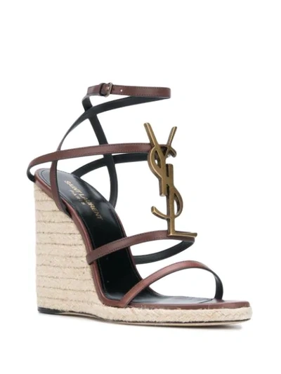 Shop Saint Laurent Ysl Logo Wedge Sandals In Brown