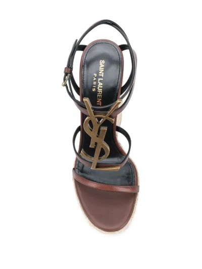 Shop Saint Laurent Ysl Logo Wedge Sandals In Brown