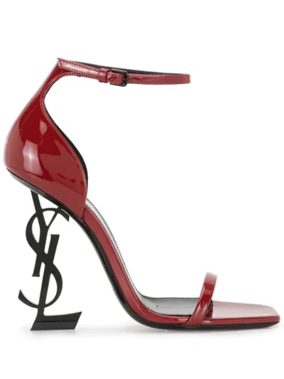 Shop Saint Laurent Opyum Patent-leather Sandals In Red