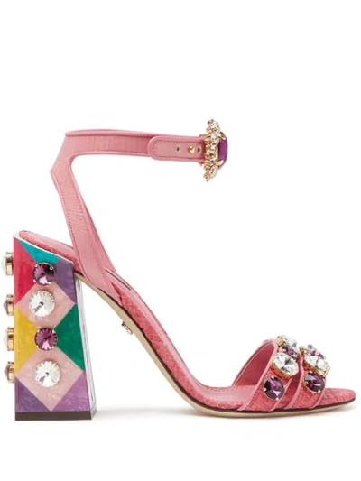 Shop Dolce & Gabbana Stone Embellished Sandals In Pink