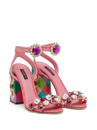 Shop Dolce & Gabbana Stone Embellished Sandals In Pink