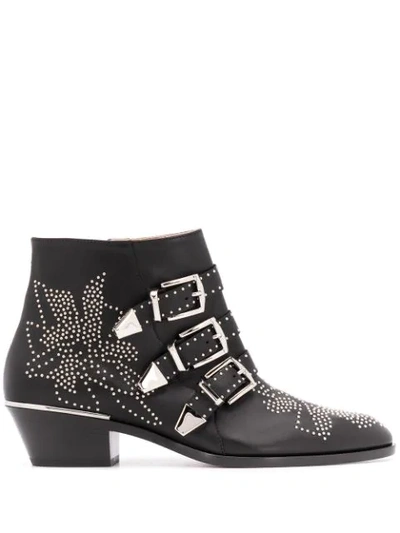 Shop Chloé Suzanna Leather Western Boots In Black