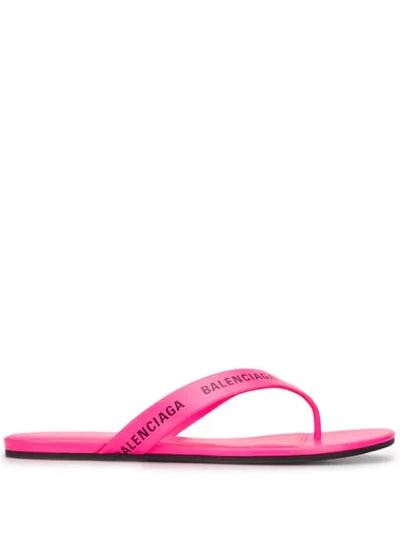 Shop Balenciaga Printed Logo Flip Flops In Pink