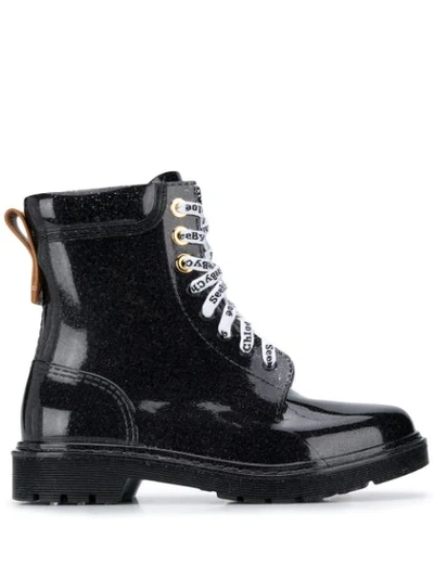 Shop See By Chloé Varnished Lace-up Boots In Black