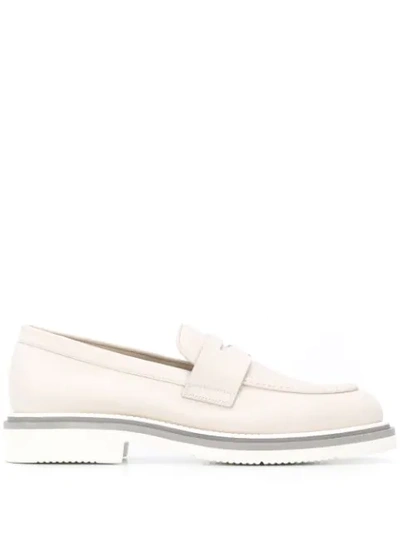 Shop Santoni Low-heel Slip-on Loafers In Neutrals