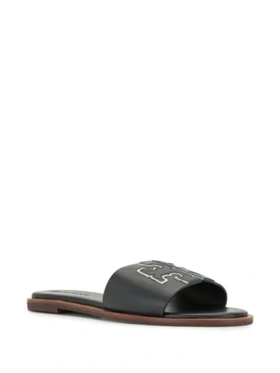 Shop Tory Burch Ines Logo Leather Slides In Blue