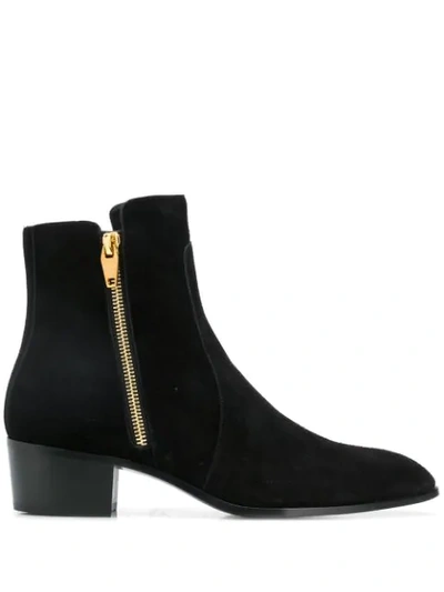 Shop Balmain Zip Detail Ankle Boots In Black