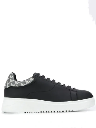 Shop Emporio Armani Logo Heel Counter Sneakers In Black