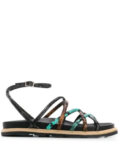 Shop Vic Matie Snakeskin-effect Flat Sandals In Black