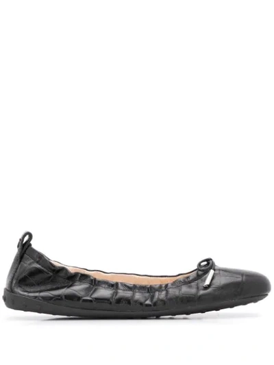 Shop Tod's Crocodile Effect Leather Ballerina Shoes In Black