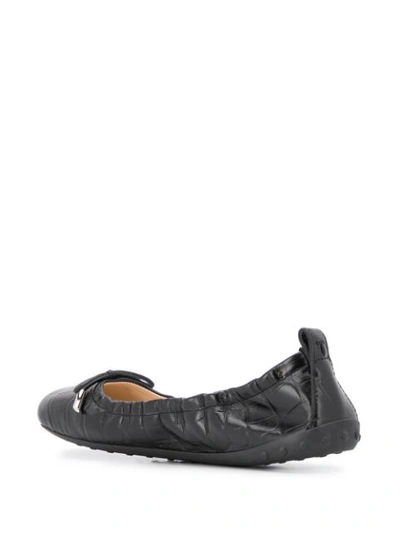 Shop Tod's Crocodile Effect Leather Ballerina Shoes In Black