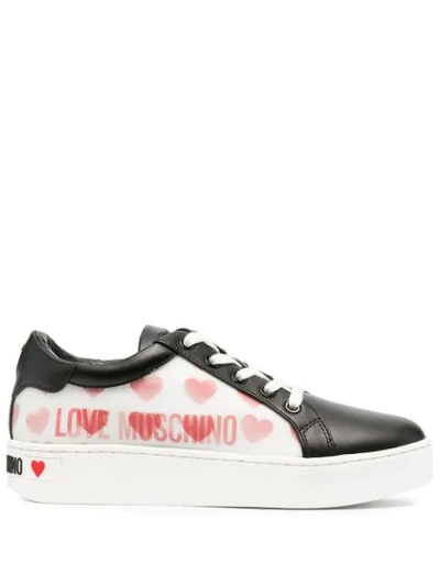 Shop Love Moschino Heart-print Leather Trainers In Black