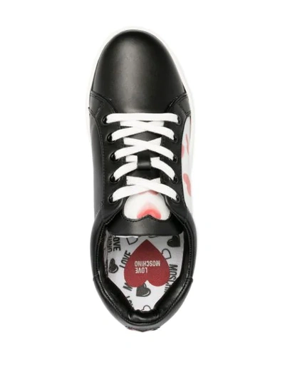 Shop Love Moschino Heart-print Leather Trainers In Black
