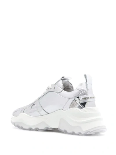 Shop Philipp Plein Metallic Logo Plaque Sneakers In Silver