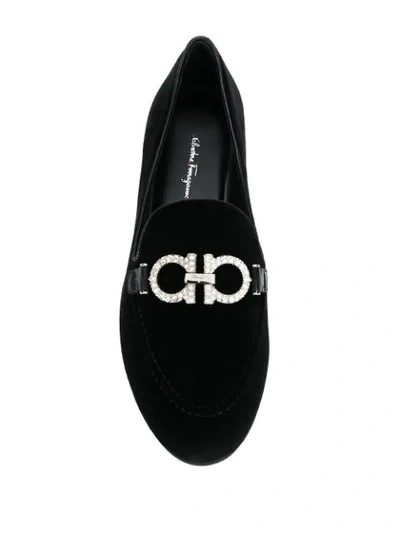 Shop Ferragamo Crystal Embellished Logo Loafers In Black