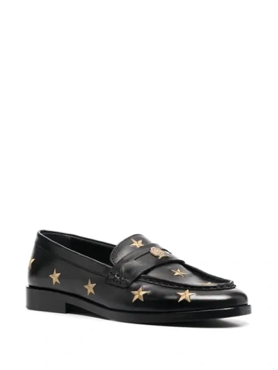 Shop Tommy Hilfiger Star-embroidered Loafers In Black