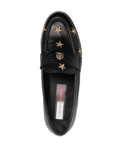 Shop Tommy Hilfiger Star-embroidered Loafers In Black