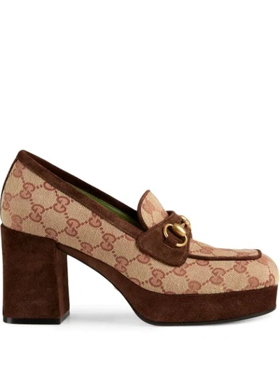 Shop Gucci Gg Platform Mid-heel Loafers In Brown