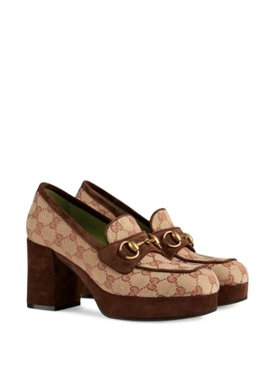 Shop Gucci Gg Platform Mid-heel Loafers In Brown