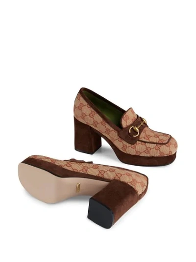 Shop Gucci Gg Platform Mid-heel Loafers In Brown