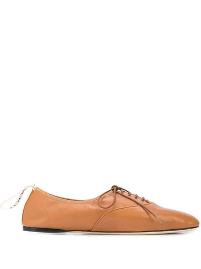 Shop Loewe Lace-up Ballerina Shoes In Brown