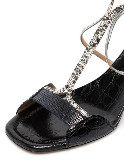 Shop Chloé 60mm Snake-print T-bar Sandals In Black