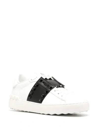 Shop Valentino Rockstud Open Leather Sneakers In White