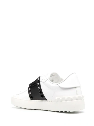 Shop Valentino Rockstud Open Leather Sneakers In White