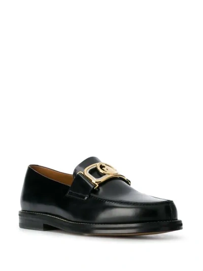 Shop Lanvin Gold Buckle Slip-on Loafers In Black