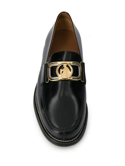 Shop Lanvin Gold Buckle Slip-on Loafers In Black
