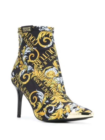 Shop Versace Jeans Couture Logo Baroque-print Ankle Boots In Black