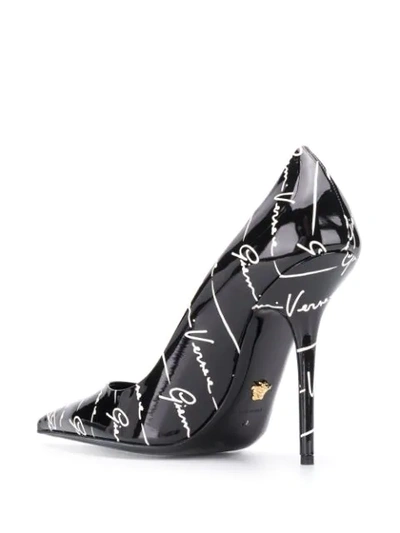 Shop Versace Logo Striped Pumps In Black