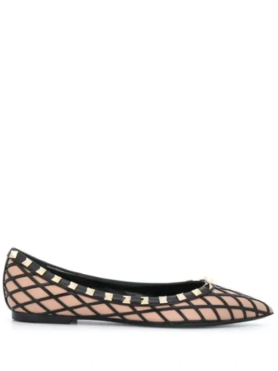 Shop Valentino Rockstud Panelled Pointed-toe Ballerina Shoes In Pink