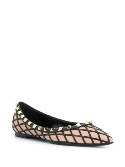 Shop Valentino Rockstud Panelled Pointed-toe Ballerina Shoes In Pink