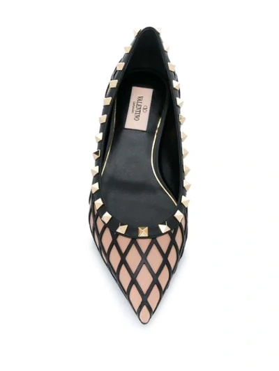 Shop Valentino Rockstud Panelled Pointed-toe Ballerina Shoes In Pink