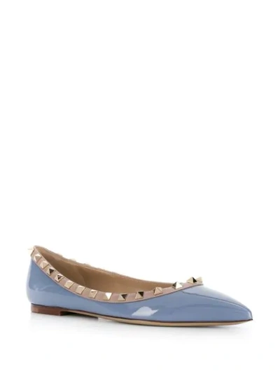 Shop Valentino Rockstud-embellished Ballerina Shoes In Blue