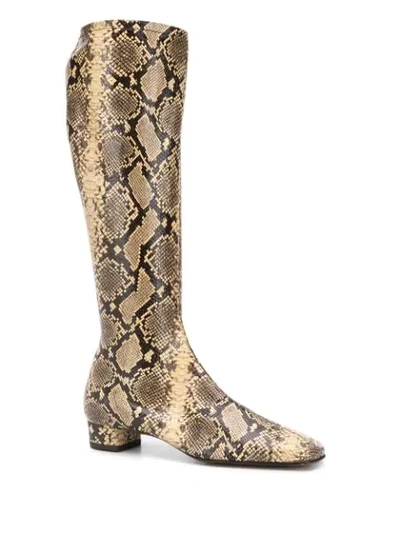 Shop By Far Edie Snakeskin Print Boots In Neutrals